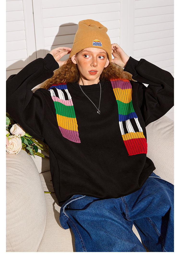 Niche Design Rainbow Wool Patchwork Sweater Women