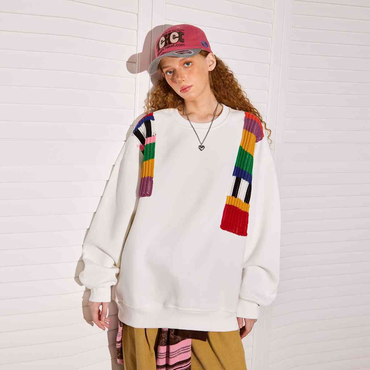 Niche Design Rainbow Wool Patchwork Sweater Women