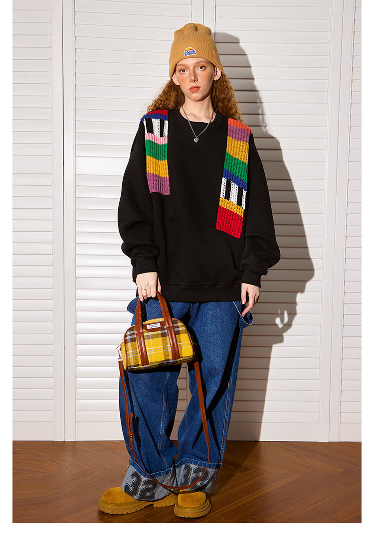 Niche Design Rainbow Wool Patchwork Sweater Women